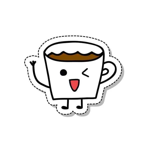 Taza de café garabato icono de etiqueta — Vector de stock