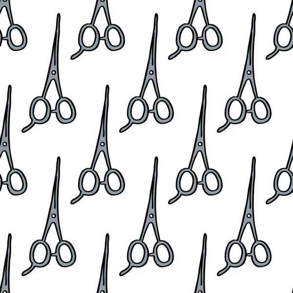 Hair cutting scissors seamless doodle pattern — Stock Vector