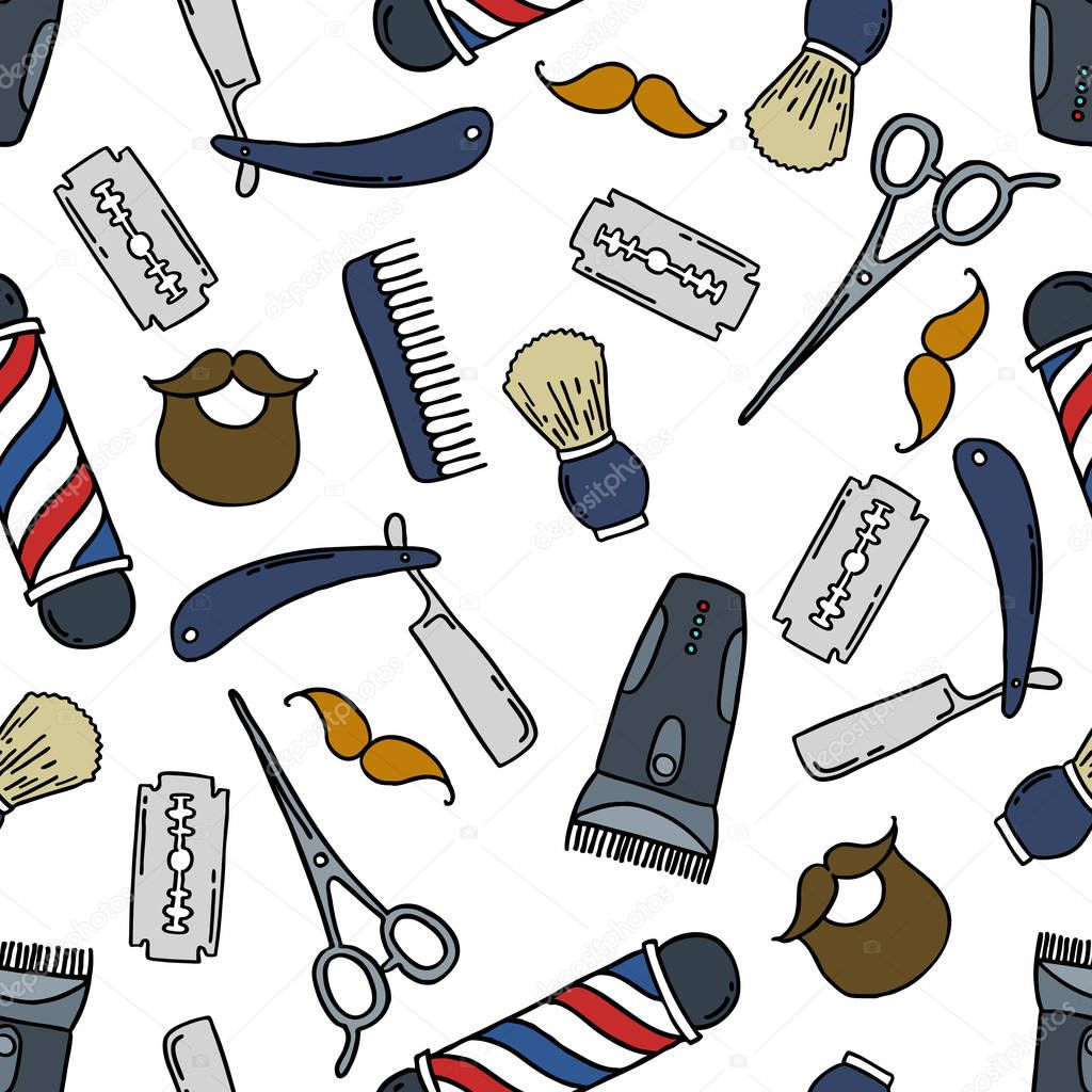 barbershop seamless doodle pattern