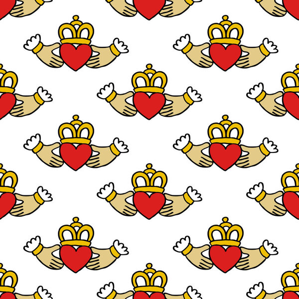 Claddagh ring seamless doodle pattern