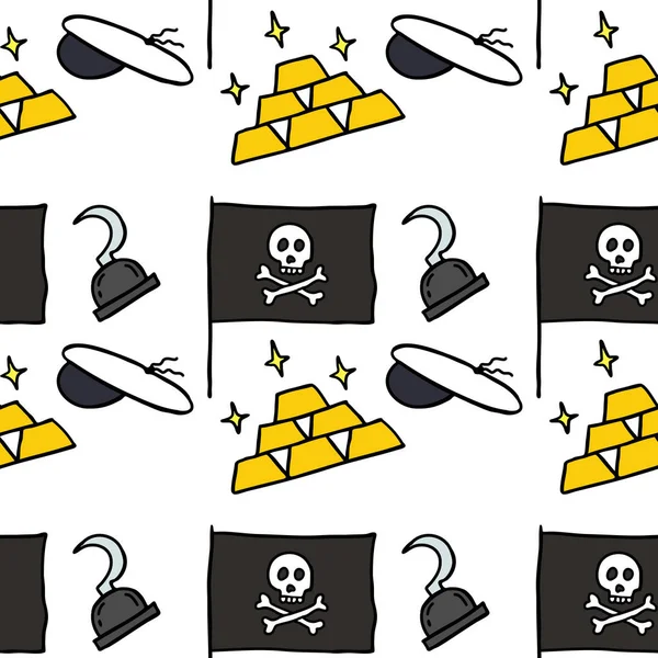 Piraten setzen nahtloses Doodle-Muster — Stockvektor