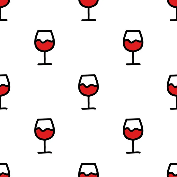 Bicchiere di vino modello doodle senza soluzione di continuità — Vettoriale Stock