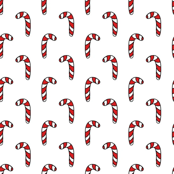 クリスマスお菓子のシームレスな落書きのパターン — ストックベクタ