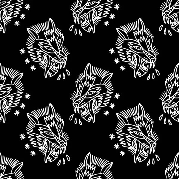 Tatouage traditionnel loup motif doodle sans couture — Image vectorielle