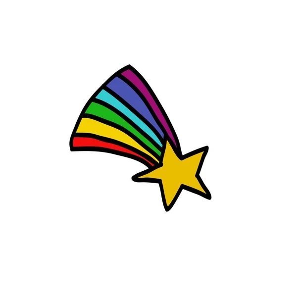 Estrella con un icono de garabato arco iris — Vector de stock