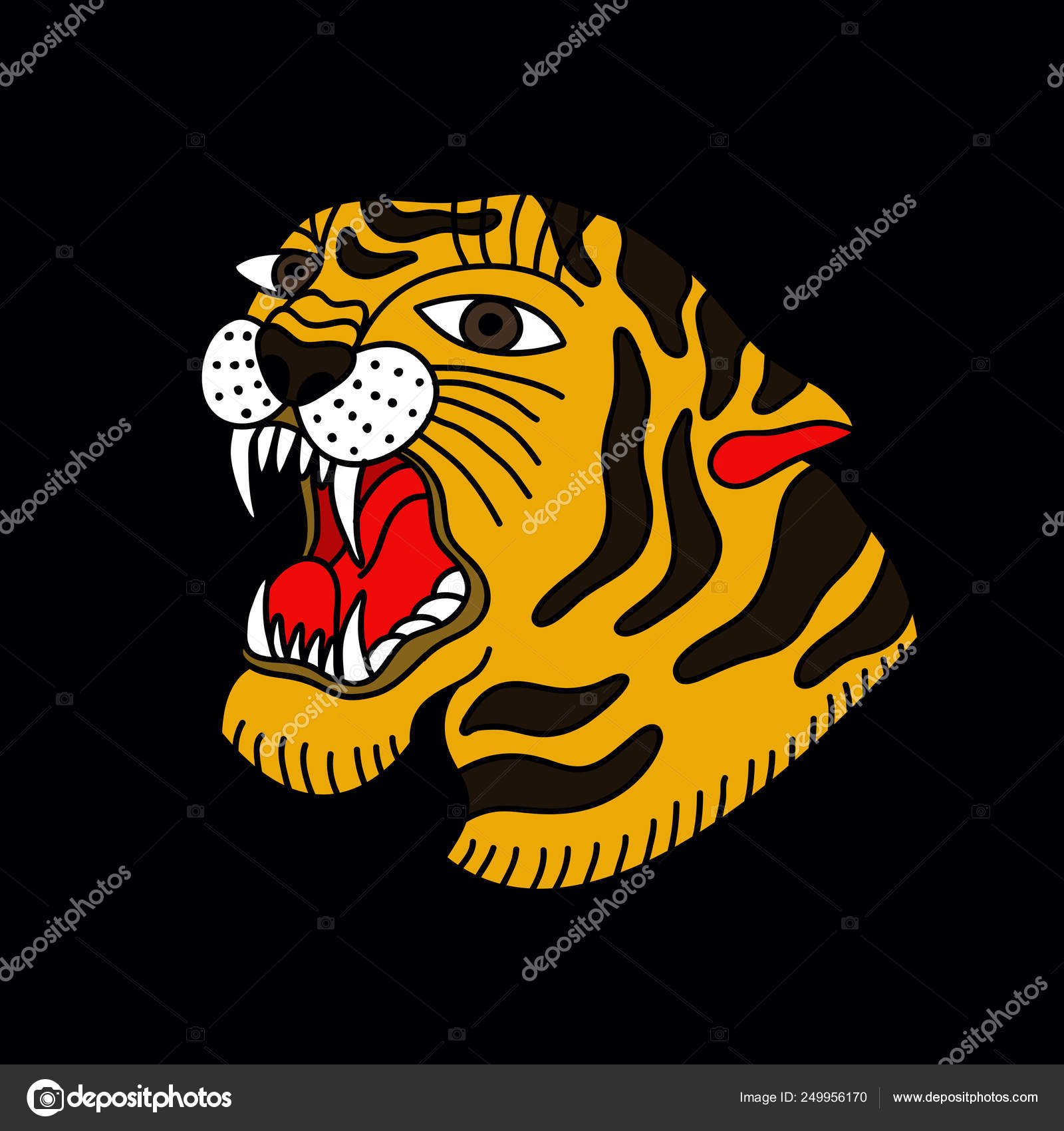 Tiger illustration traditional tattoo flash Stock Vector Image by  ©pani_chernous #249956170