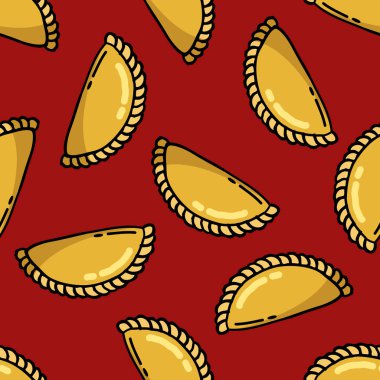 sorunsuz doodle desen. empanada. doldurulmuş ekmek veya pasta pişmiş ya da Latin Amerika'nın birçok ülkesinde kızarmış. vektör çizim