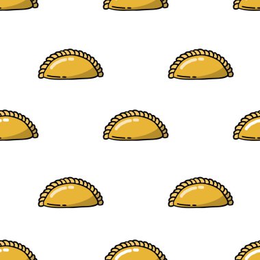 Empanada. doldurulmuş ekmek veya pasta pişmiş ya da Latin Amerika'nın birçok ülkesinde kızarmış. sorunsuz doodle desen