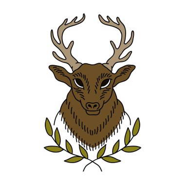 geyik illüstrasyon geleneksel tattoo flash