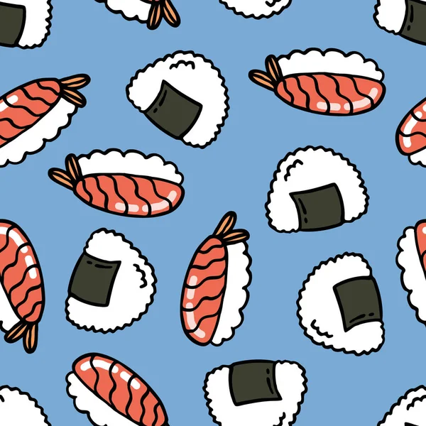 Onigiri e sushi sem costura doodle padrão —  Vetores de Stock