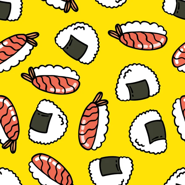 Onigiri e sushi sem costura doodle padrão —  Vetores de Stock