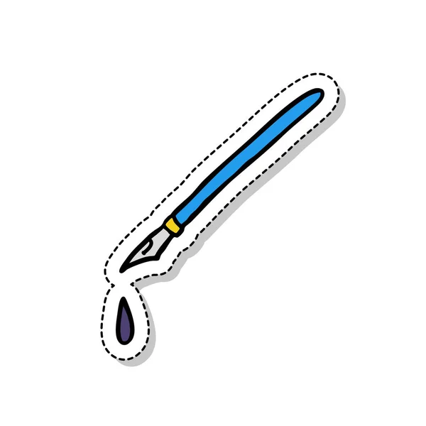 Stylo plume autocollant gribouille icône — Image vectorielle