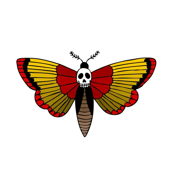 Afrikanska Dödsfall Huvud Hawkmoth Illustration Traditionell Tatuering Blixt — Stock vektor