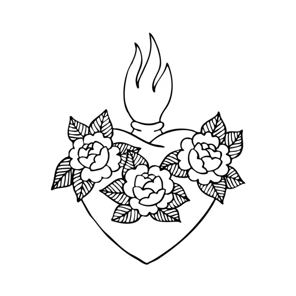Coeur Sacré Tatouage Traditionnel Flash — Image vectorielle