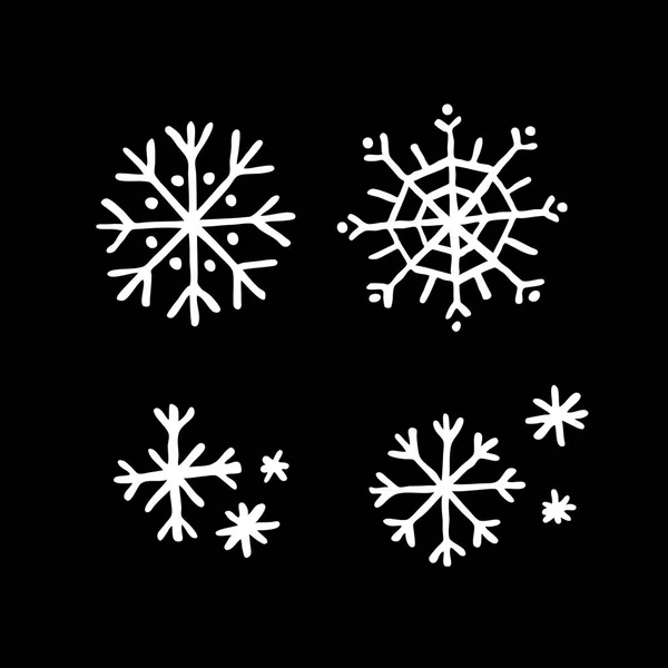 Copos Nieve Garabato Icono Conjunto — Vector de stock