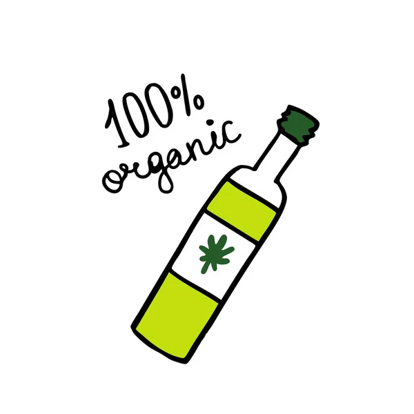 Bottle Hemp Oil Doodle Icon — Stock Vector