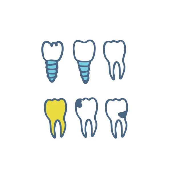 Зуби Зубні Імплантати Каракулі Значки — стоковий вектор
