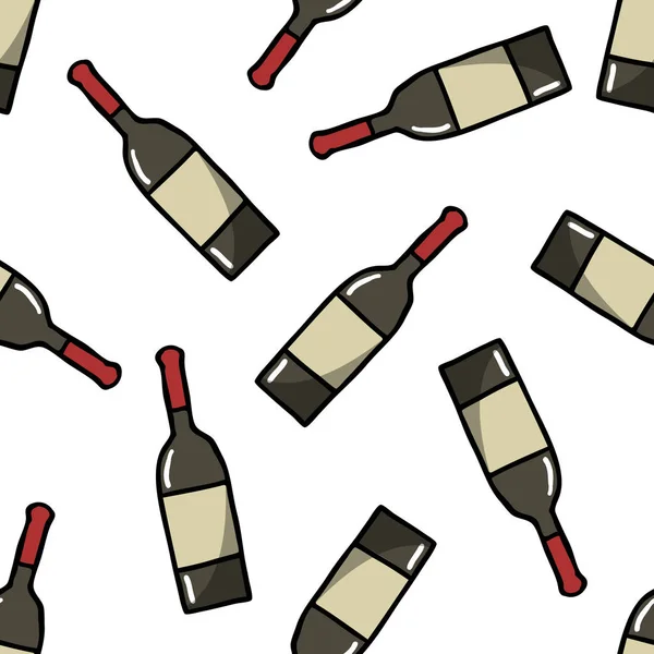一瓶葡萄酒无缝涂鸦图案 — 图库矢量图片