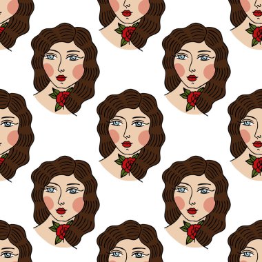 Kız illüstrasyon sorunsuz doodle desen
