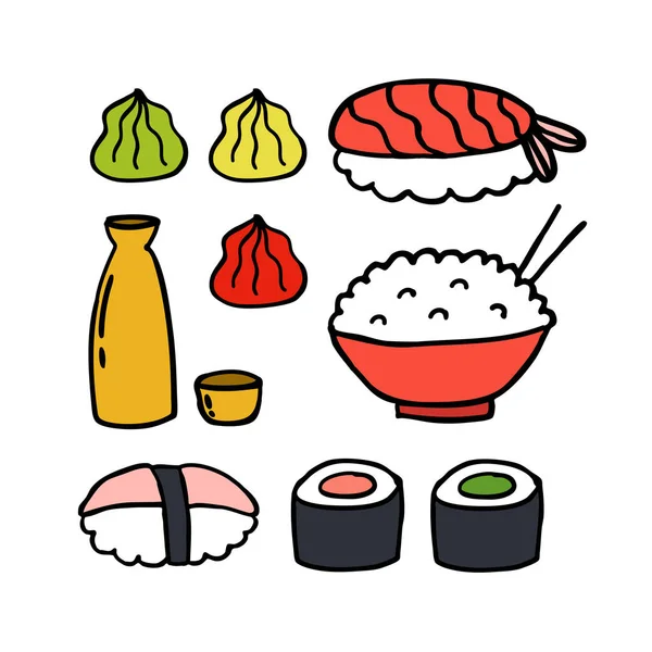 Asijské Potraviny Doodle Ikony — Stockový vektor