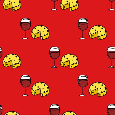 peynir ve şarap Dikişsiz desen doodle