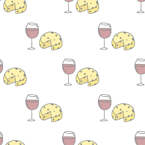 Fromage Vin Motif Doodle Sans Couture — Image vectorielle