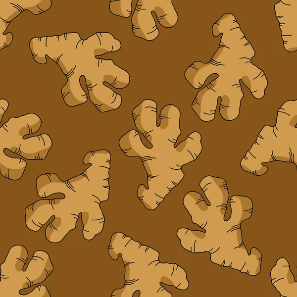 Ginger Root Seamless Doodle Pattern — Stock Vector