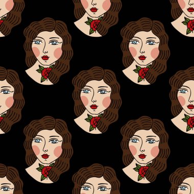 Kız illüstrasyon sorunsuz doodle desen
