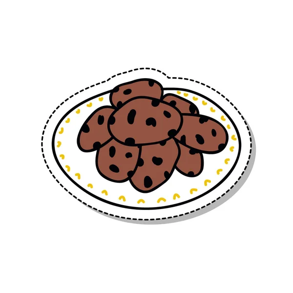 Csokoládé Chip Cookie Kat Doodle Ikon — Stock Vector