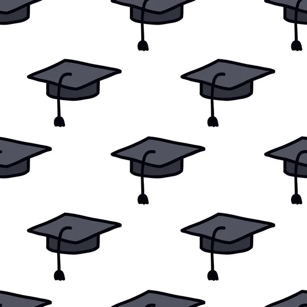 Graduate hat seamless doodle pattern — Stock Vector