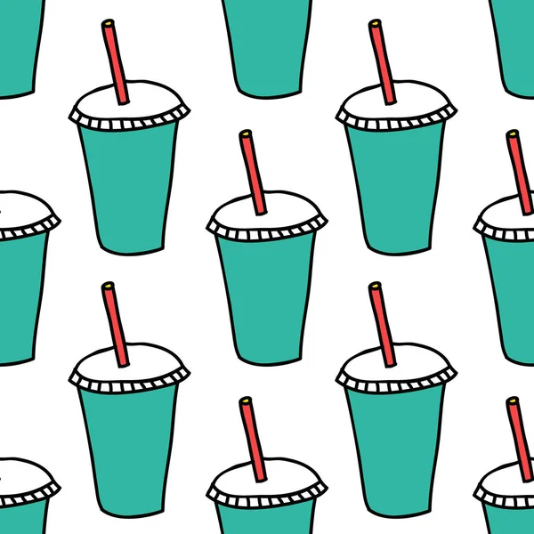 Soda zum Mitnehmen Tasse nahtlose Doodle-Muster — Stockvektor