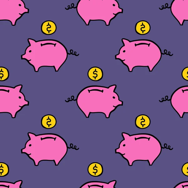 Caixa de dinheiro sem costura doodle padrão — Vetor de Stock