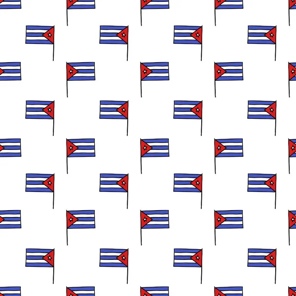 Bandera de Cuba patrón de garabato sin costuras — Vector de stock