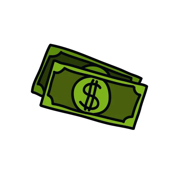 Dollarschein-Doodle-Symbol, Vektorillustration — Stockvektor