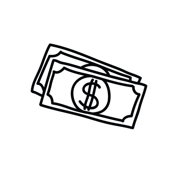 Dólar billete garabato icono, vector de ilustración — Vector de stock