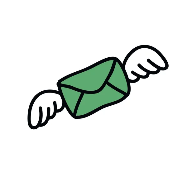 Enveloppe avec des ailes icône doodle, illustration vectorielle — Image vectorielle