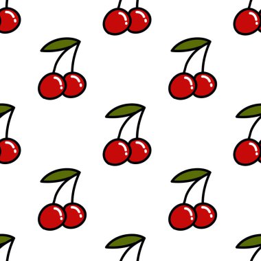beyaz arka plan üzerinde karikatür kiraz ile sorunsuz desen 