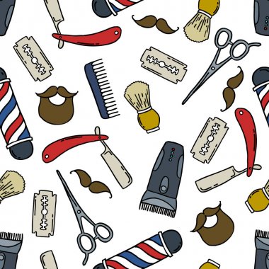 berber dükkanı dikişsiz doodle desen illüstrasyon