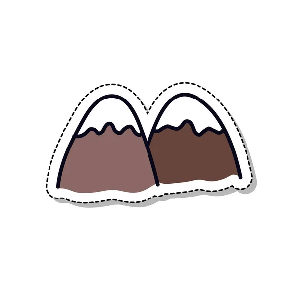 Montañas garabato icono de la etiqueta — Vector de stock