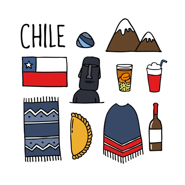 Chile doodle set icon, ilustração vetorial — Vetor de Stock