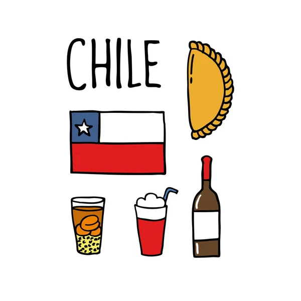 Icono de conjunto de garabatos chileno, ilustración vectorial — Vector de stock