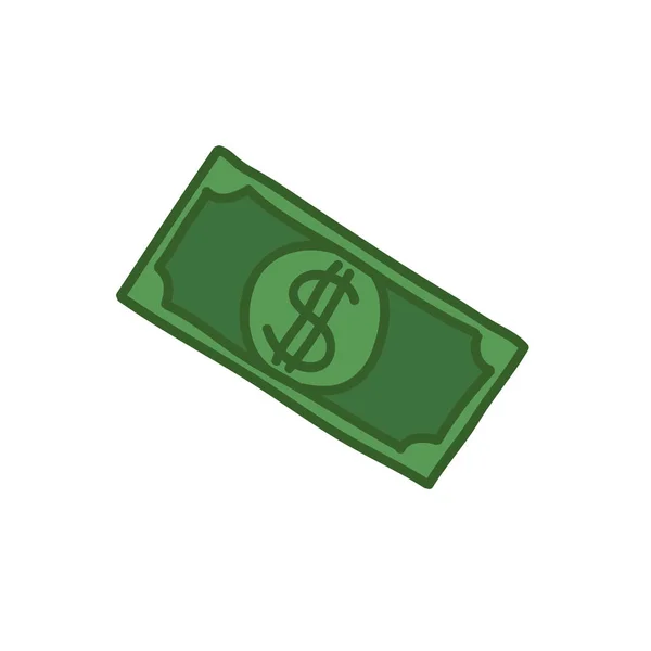 Dollar Bill doodle pictogram, Vector kleur illustratie — Stockvector