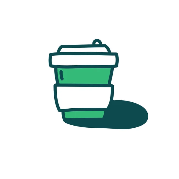 Taza de café garabato icono, vector ilustración de color — Vector de stock