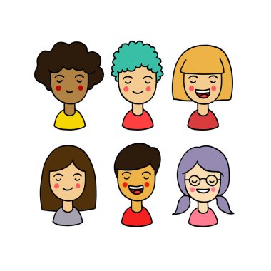 kız ve erkek doodle simgesi, vektör renk illüstrasyon