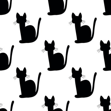 Kara kedi karalama deseni, vektör illüstrasyonu
