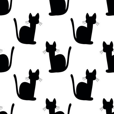Kara kedi karalama deseni, vektör illüstrasyonu