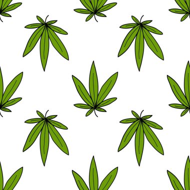 Marihuana yaprağı dikişsiz karalama deseni, vektör çizimi