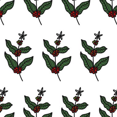 Kahve ağacı karalama deseni, vektör rengi çizimi