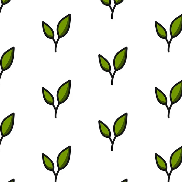 Grüne Blätter Doodle Muster Vektorfarbenillustration — Stockvektor
