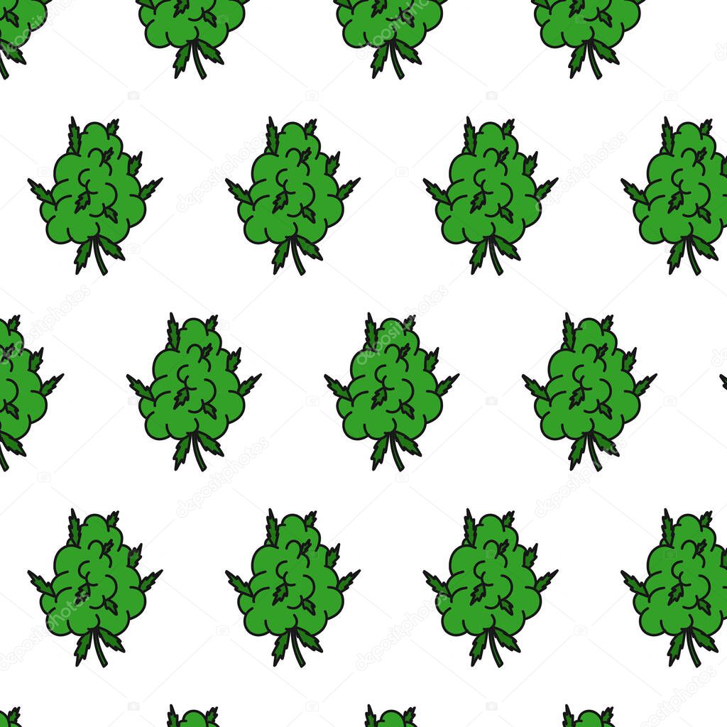 marijuana bud doodle pattern, vector color illustration